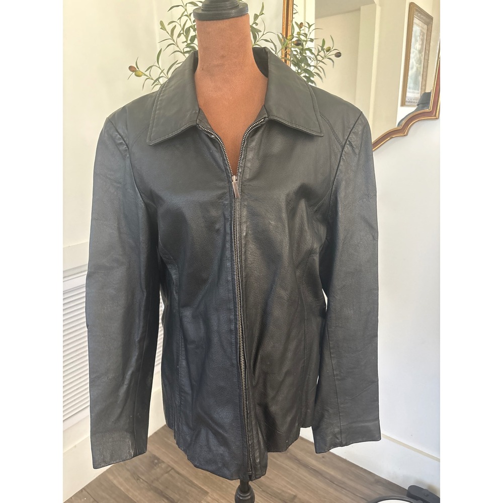 Colebrook Classics Black Genuine Nappa Leather Zip Up Jacket Womens Large L